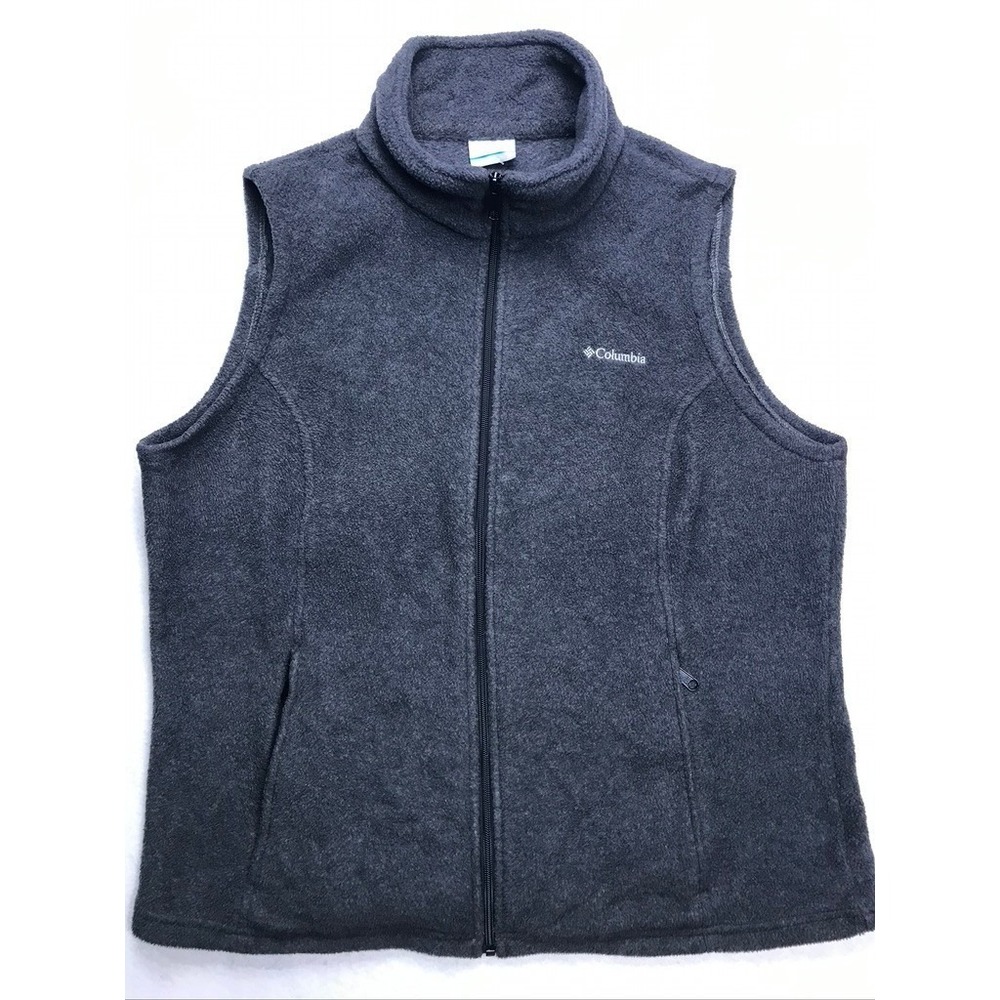 Columbia Womens Fleece Vest Charcoal Gray Full Zip Mock Neck Plus Size 1X‎